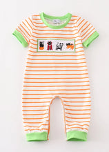 Load image into Gallery viewer, Green halloween cat embroidery boy romper - Image #1
