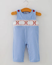 Load image into Gallery viewer, Baby Boy Baseball Smocked Romper - Blue Plaid Summer Outfit-Ships 12/15

