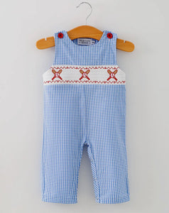 Baby Boy Baseball Smocked Romper - Blue Plaid Summer Outfit-Ships 12/15