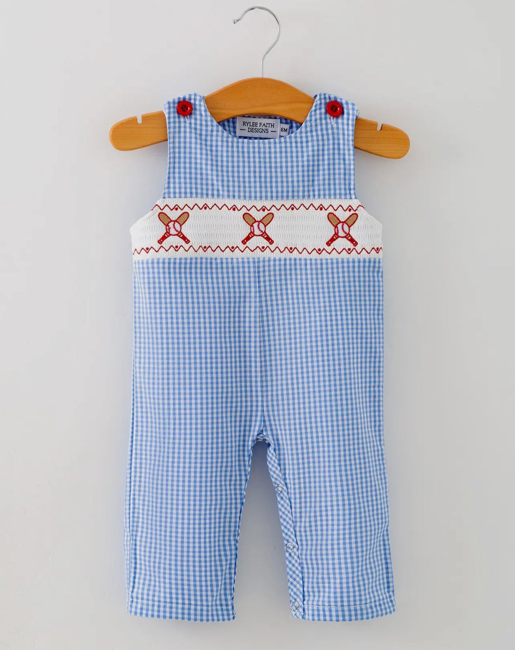 Baby Boy Baseball Smocked Romper - Blue Plaid Summer Outfit-Ships 12/15