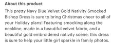 Load image into Gallery viewer, Preorder ETA 8/15-9/15-Navy Blue Velvet Gold Nativity Smocked Bishop Dress - Image #2
