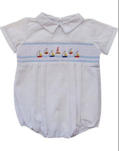 Baby Boys Hand Smocked Classic Creeper-white mini sailboats-3 months