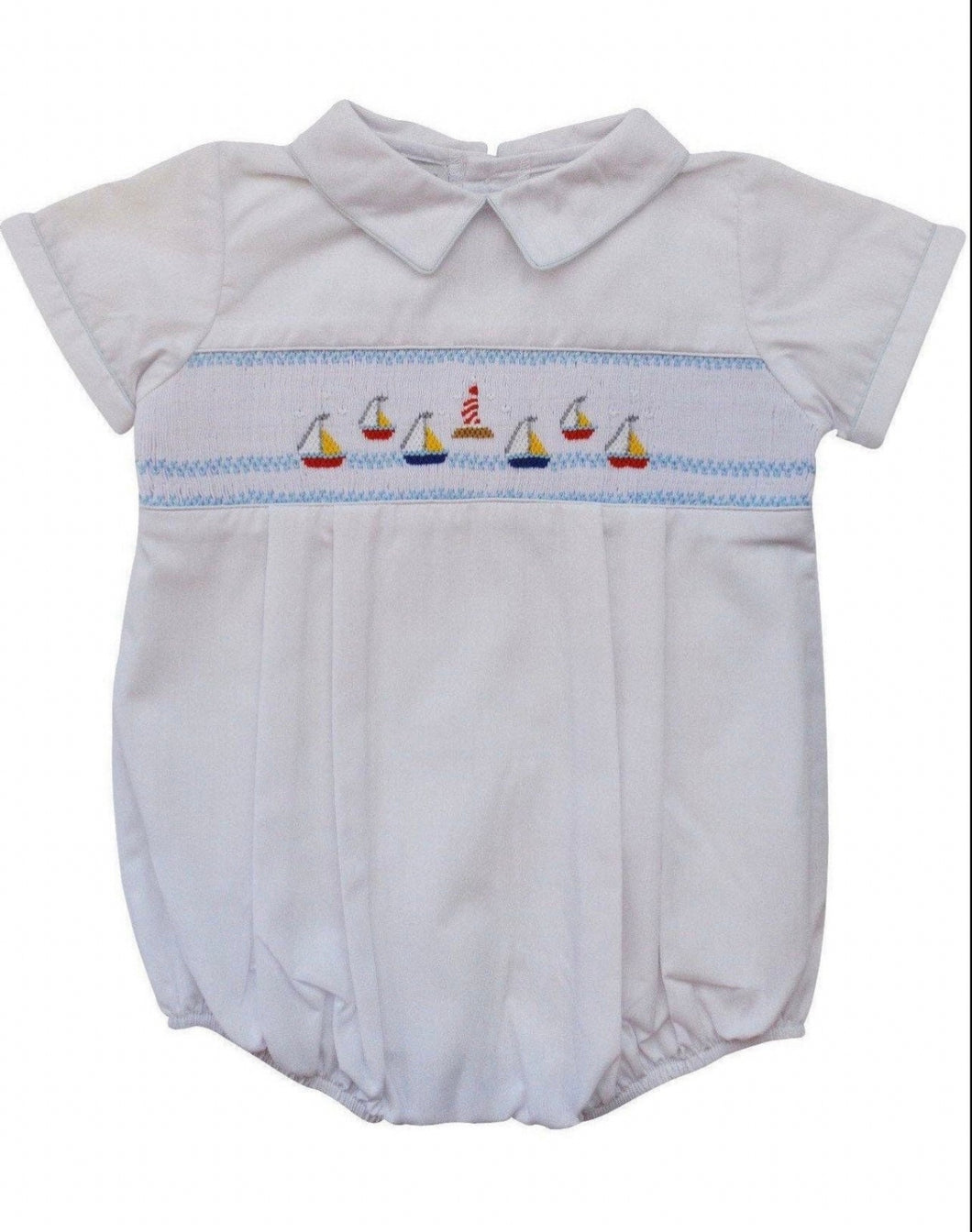 Baby Boys Hand Smocked Classic Creeper-white mini sailboats-3 months