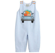 Blue Seersucker Pumpkin Truck Overalls - Image #1