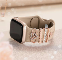 Load image into Gallery viewer, Flower Engraved Silicone Band Compatible with Apple Watch Bands for Women 40mm 38mm 41mm 42mm 44mm 45mm 46mm 49mm,Soft Band with Decorative Charms for iWatch Series 10 9 8 7 6 5 4 3 2 1 SE
