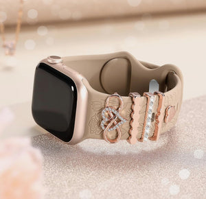 Flower Engraved Silicone Band Compatible with Apple Watch Bands for Women 40mm 38mm 41mm 42mm 44mm 45mm 46mm 49mm,Soft Band with Decorative Charms for iWatch Series 10 9 8 7 6 5 4 3 2 1 SE