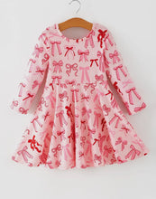 Load image into Gallery viewer, Toddler Girls Valentine Bow Print Long Sleeves Dress-Ships 11/20
