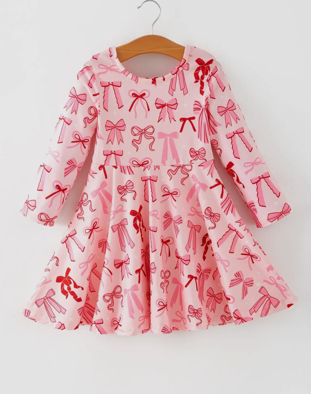 Toddler Girls Valentine Bow Print Long Sleeves Dress-Ships 11/20