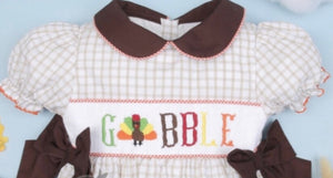 Turkey Hand Smocked Baby Girl Bubble