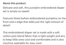 Load image into Gallery viewer, Pumpkin Embroidered Diaper Set - Image #2
