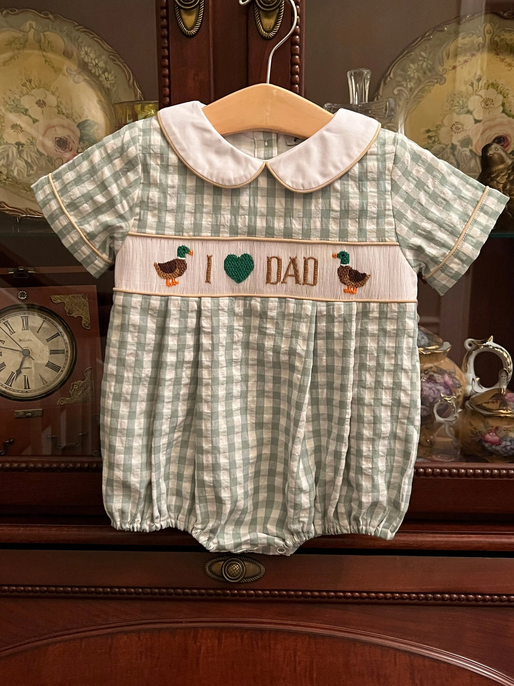 Baby Boy Hand Smocked I Love Dad Duck Bubble - Image #1