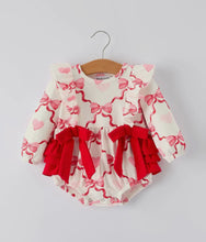 Load image into Gallery viewer, Girls Valentine Romper with Heart Print and Bowknot Design-Ships 11/20
