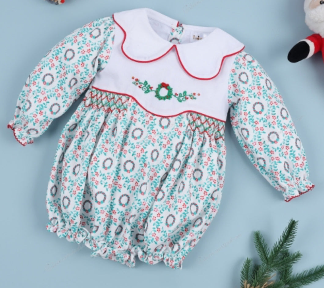 Christmas pattern printing 4.0 hand smocked long sleeves bubble