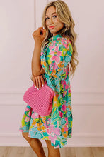 Load image into Gallery viewer, Women Floral Puff Sleeve Buttoned Babydoll Dress - Image #5
