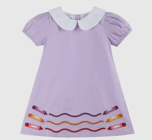 Preorder ETA 7/15-8/15-Purple Gingham Crayon Back To School Collared Dress - Image #1