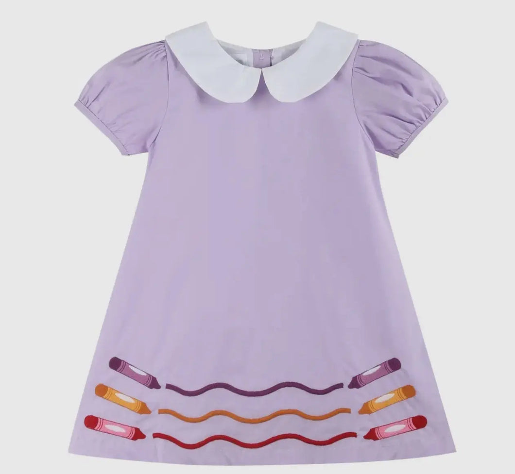 Preorder ETA 7/15-8/15-Purple Gingham Crayon Back To School Collared Dress - Image #1