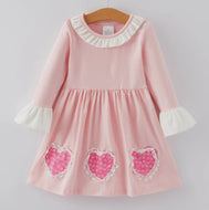 Valentine's Day Cute Heart Print Lace
Girls Pink Dress