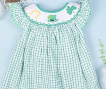 Load image into Gallery viewer, Lovely St Patrick&#39;s Day Smocked Baby Bishop dress
