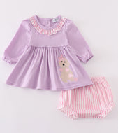 Purple valentine day puppy embroidery girl bloomer set