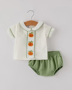 Fall Halloween & Thanksgiving Applique Boys Bloomers Romper set-Ships 10/10