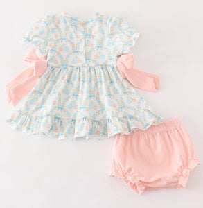 Pink pumpkin print baby girl set