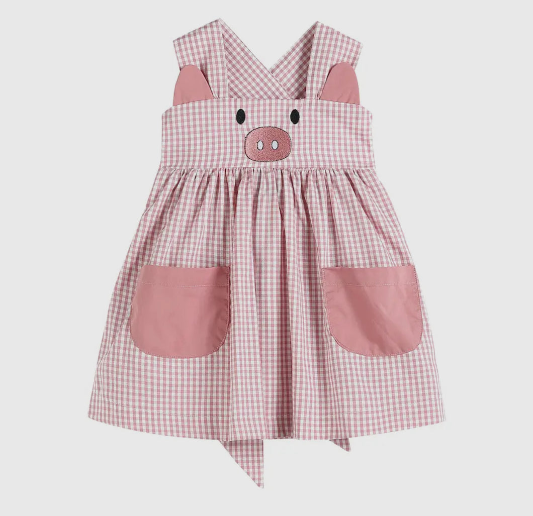 Rose Gingham Little Piggy Sleeveless A-Line Dress