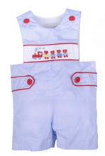 Load image into Gallery viewer, Train Valentines Hand Smocked Bubble
Shortalls
