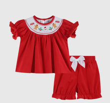 Load image into Gallery viewer, Red Corduroy
Christmas Smocked Dress and Bloomers Set
