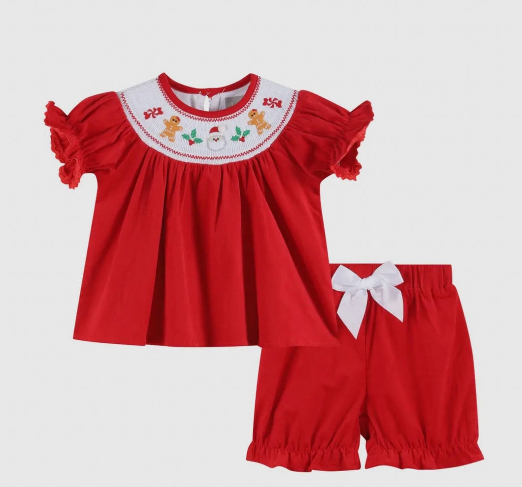 Red Corduroy
Christmas Smocked Dress and Bloomers Set