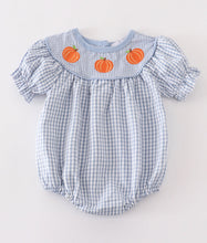 Load image into Gallery viewer, Blue gingham pumpkin embroidery girl bubble
