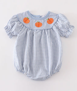 Blue gingham pumpkin embroidery girl bubble