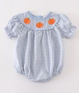 Blue gingham pumpkin embroidery girl bubble