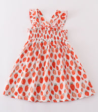 Load image into Gallery viewer, Premium Pink muslin strawberry smocked ruffle dress
