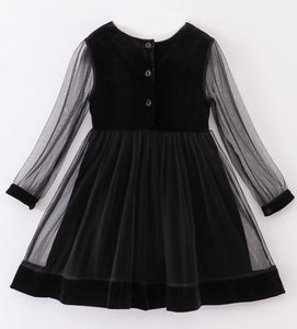 Premium Black velvet ruffle girl dress