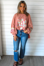 Load image into Gallery viewer, Flower Applique Patchwork Drop Sleeve Pullover Sweatshirt
