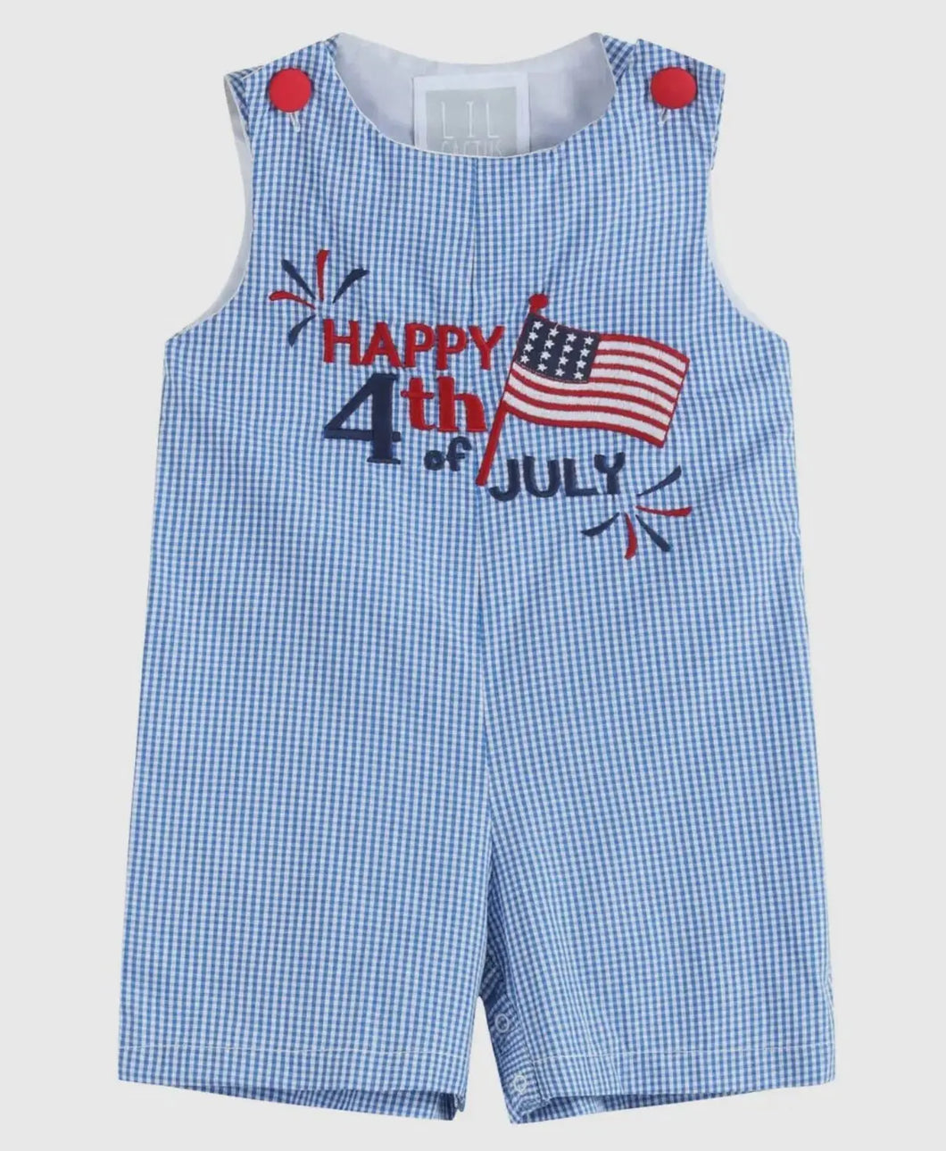 Happy 4th of July Blue Gingham Shortalls - Image #1