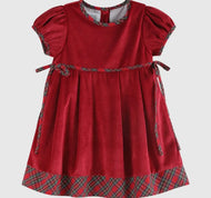 Preorder ETA 8/15-9/15-Red Velour and Christmas Plaid Bow Dress - Image #1