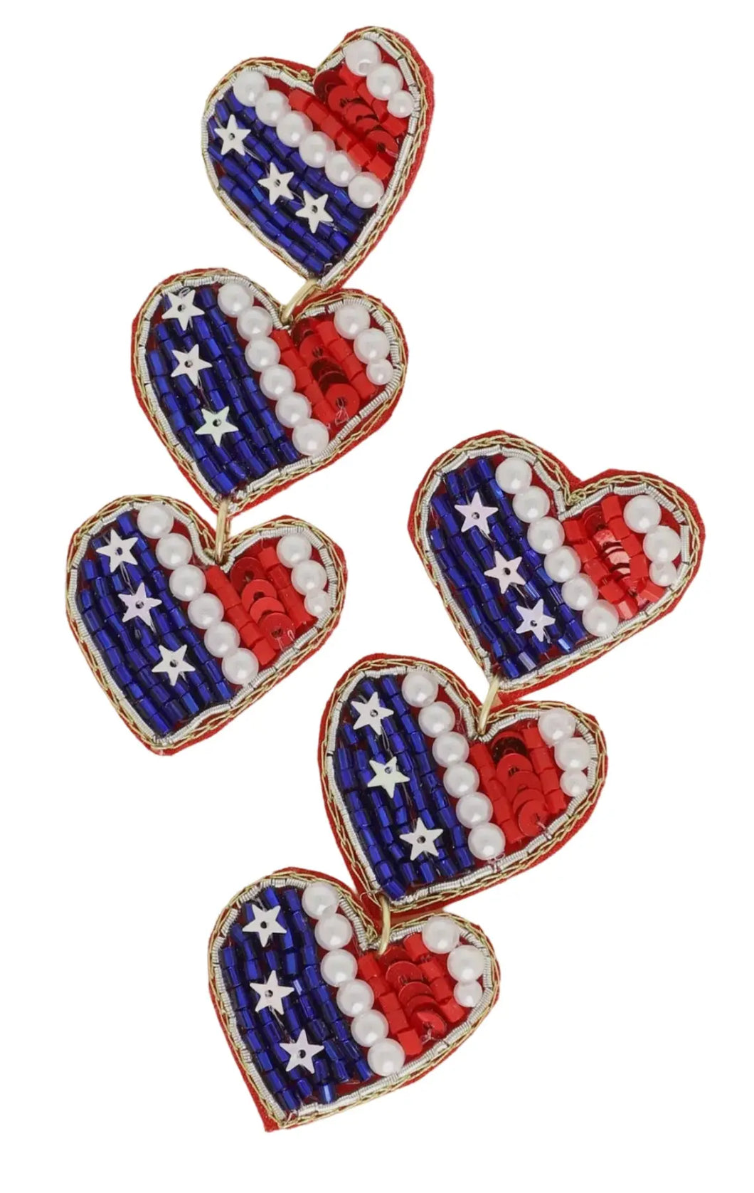 USA Flag Patriotic Heart Shaped Beaded Earrings - Image #1