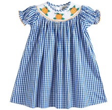 Load image into Gallery viewer, Royal Blue Gingham Pumpkin Smocked Bishop Dress - Image #1
