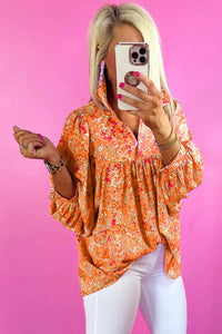 Bonbon Abstract Print Loose Fit Collared V Neck Babydoll Blouse - Image #17