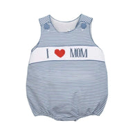 I Love Mom Hand Smocked Boy Bubble - Image #1