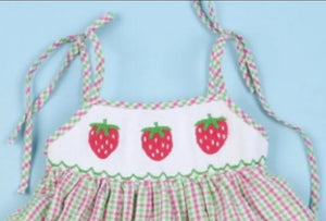 Strawberry Hand Smocked Girl Dress - Image #2