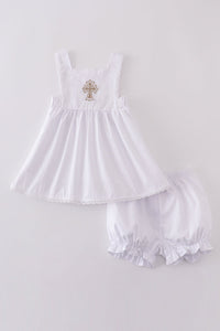 Premium cross embroidery  romper
