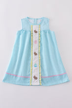 Load image into Gallery viewer, Premium mint bunny egg embroidery gingham dress
