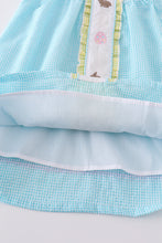 Load image into Gallery viewer, Premium mint bunny egg embroidery gingham dress
