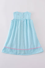 Load image into Gallery viewer, Premium mint bunny egg embroidery gingham dress
