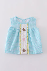 Premium mint bunny egg embroidery gingham dress