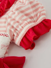 Load image into Gallery viewer, Christmas Candy Cane Smocking Embroidery Striped Baby Girls Romper-Ships 10/5
