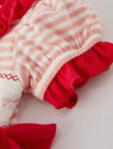 Christmas Candy Cane Smocking Embroidery Striped Baby Girls Romper-Ships 10/5