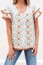 Load image into Gallery viewer, Geometric Floral V-Neck Layered Flutter Sleeve Blo
